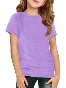 lot 20181 image: ZDC Girls Short Sleeve T Shirts Kids Crewneck Summer Tops Basic Tees 5-14 Years Purple