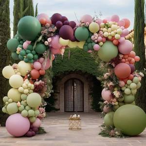 lot 20188 image: Dusty Pink Green Yellow Balloon Garland - Double Stuffed Sage Olive Green Mauve Matte Pastel Plum Balloon Arch Kit for Baby Shower Birthday Floral Enchanted Forest Summer Hawaii Party Decoration