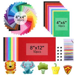 lot 20195 image: ABEJFIC 60PCS Felt Fabric Sheets Craft Kit - 4inx 4in  4inx 6in 8inx 12in Assorted Colors - 1mm Thick Square Nonwoven Felt Fabric for Kids, DIY Sewing Crafts, Patchwork, School Projects, Decoration (Open Box, May Be Missing Pieces)