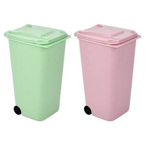lot 20197 image: Mugtel Mini Trash Can with Lid Swing Top Small Trash Can Pen Holder for Car Bedroom Office Desktop 22 Fl Oz (2 Pcs Pink and Green)