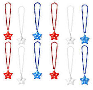 lot 2242 image: Red white and blue beaded star necklaces multipack