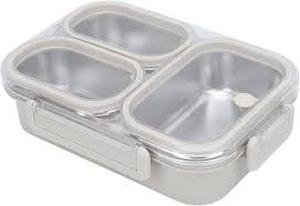 lot 6077 image: Small food container stainless steel three different containers in one bigger container full length 9.5x6.5 in factory sealed no LPN