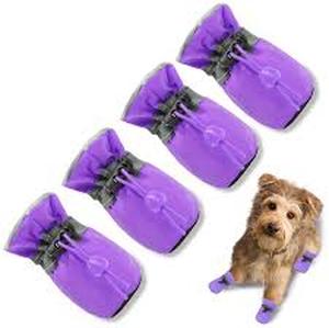 lot 14136 image: Purple Dog Boots with Non-Slip Soles - Set of 4