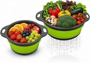 lot 14159 image: 2 Pack Collapsible Colander Set, Emptycolor Foldable Collapsible Strainers for Kitchen, Small Round Colander with Base and Handles for Pasta, Fruit, Vegetables � Space-Saving Kitchen Strainer Baskets
