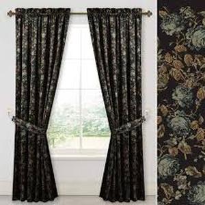 lot 19326 image: StangH Floral Black Velvet Curtain Panels 52x108 - 2 Pack