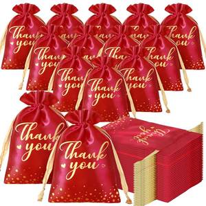 lot 1714 image: Sweetude Red 100 Pcs Thank You Satin Gift Bags 4 x 6 Inch Small Goodie Bags Jewelry Pouches with Drawstring for Motherfts Day Candy Birthday Wedding Party Favors Wrapping Supplies