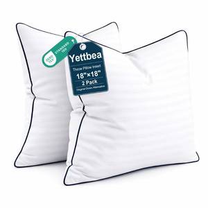 lot 1715 image: Yettbea 18x18 Inches Pillow Inserts Set of 2- Premium Soft Down Alternative Fill, Decorative Throw Pillows for Couch, Bed and Sofa, Supportive White Striped Bedroom Pillow Forms