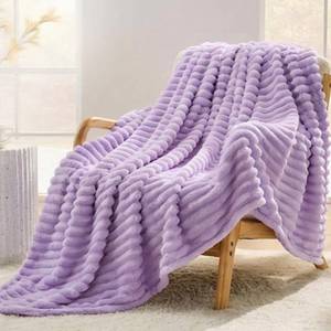 lot 1717 image: SUPRYNEX Light Purple Striped Throw Blanket, 330GSM Soft Plush Fleece Blanket for Couch Sofa Bed, Decorative Cozy Giftable Home Blanket, 50x60 Inches