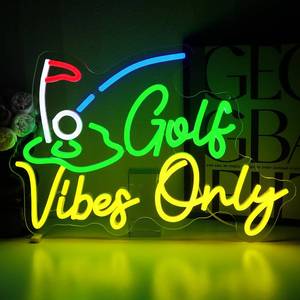 lot 1728 image: PMCVYH Golf Vibes Only Neon Sign for Wall Decor, 16.54in x 11.89in Led Signs for Golf Course, USB Dimmable Neon Lights for Gym Club Home Man Cave Bedroom Office Park Party Decor Birthday Gifts