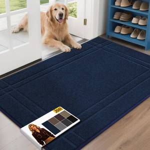 lot 1736 image: JSEI Entryway Rugs Doormat 32inx48in, Non-Slip Dirt Trapper Door Mats Indoor, Washable Absorbent and Stain Resist Welcome Floor Mat for Front Door, Dog Door Mat, Dirty Wet Shoes and Paws, Navy Blue