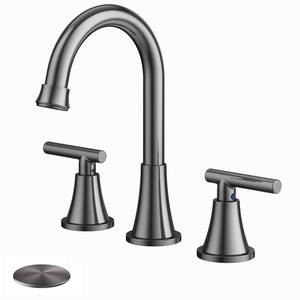 lot 1739 image: Bathroom Faucets for Sink 3 Hole, Hurran 8 inch Widespread Brushed Grey Bathroom Sink Faucet with Pop-up Drain and Supply Hose, Stainless Steel Lead-Free Faucet for Vessel Sink Vanity RV