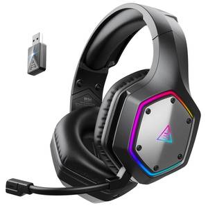 lot 1742 image: EKSA 2.4GHz Wireless Gaming Headset for PS5,PS4,PC,Switch,Mobile,Mac, Bluetooth Gaming Headphones with ENC Microphone, RGB, 20ms Latency, 120H Battery, 7.1 Surround Sound, 3.5mm Cable Black Silver