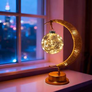 lot 1752 image: Taoushuleng Ramadan Decorative Crescent Moon Table Night Light with Hanging Ball Battery Operated Lighting Suitable for Home Bedroom Shop Dining Holiday Party Eid Festival Lights (HGmoon-Ball)
