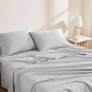 lot 1757 image: Linen Closet 100percent Organic Cotton Full Size Sheets Set, 4 Pcs, Light Grey - Percale Bed Sheets and Pillowcases Set - Up To 16in Deep Pocket Fitted Sheet - Cooling, Crisp and Breathable - For Hot Sleepers