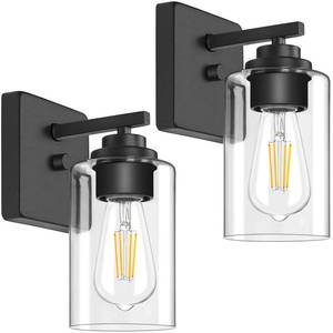 lot 1761 image: Set of 2 Wall Sconces for Bathroom, Modern Vanity Light Fixtures, Matte Black Wall Mount Lighting Lanterns, Farmhouse Wall Lights with Clear Glass Shade for Bedroom Living Room Mirror Hallway Kitchen