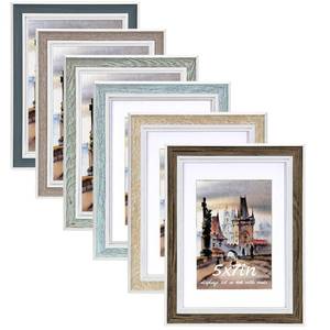 lot 1763 image: Daofary Picture Frame Set of 6, vintage picture frames Rustic Farmhouse Photo Frame, Display with Mat for Decorative on Wall Hanging Tabletop Placement 5x7
