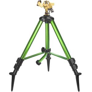 lot 1779 image: Triumpeek Impact Sprinkler on Tripod Base with Stakes, 360 Degree Large Area Coverage Irrigator with Extension Legs, Adjustable Brass Sprinkler Head Nozzle and 34in NH Inlet Hose Connection (1)