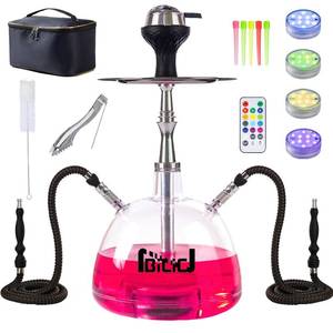 lot 1794 image: NBILIC Modern Hookah Set � Complete Shisha Hookah Set with 2 Hoses, LED Light and Travel Bag � Stylish Acrylic Big Hookah for Home or Party Use