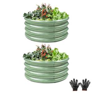 lot 1798 image: Gartist 2 pcs 221 ft Round Metal Raised Garden Bed, Light Green Galvanized Outdoor Planter Box for Vegetables, Fruits, Flowers and Herbs