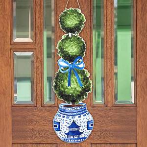 lot 2262 image: RattanView Large Size Chinoiserie Bonsai Door Hanger Rustic Topiary Wooden Sign Front Door Home Wreath Ornament for Farmhouse Indoor Outdoor Yard Porch Welcome Decor(Fresh,31.5 x 9.65 in)