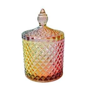 lot 2281 image: 1 Pack Charming Glass Candy Jar With Lid  Colorful Design Great for Easter Candy, Jewelry, Suitable for Home Decor, Snack Storage and Trinket Organization