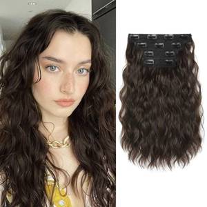 lot 2295 image: REECHO Clip in Hair Extensions, 4PCS Hair Extensions 14in Short Wavy Invisible Lace Weft Natural Soft Hairpieces for Women � Chocolate Brown