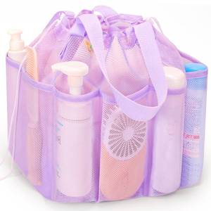 lot 2300 image: famichan Mesh Shower Caddy Portable with Drawstring, Dorm Room Essentials for College Students Girl and Boy, Larger Shower Bag for Camping,Swimming,Gym,Travel,Bathroom - Purple