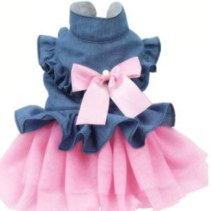 lot 2316 image: ANIAC Pet Denim Dress with Cute Bow-Knot Comfy Vest Skirt Lace Trim Tutu Summer Spring Clothes for Cats and Small Dogs (Medium)