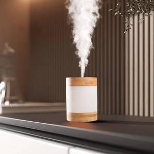 lot 2342 image: Bamboo Ultrasonic Mini Humidifier, 400ml Quiet Desktop Humidifier with Dual LED Night Light, USB-C Powered, Auto Shut-Off, Portable Small Room Air Moisturizer for Bedroom, Desk, Office and Travel
