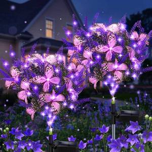 lot 2350 image: Kohlrabi Solar Garden Lights Outdoor, 2 Pack Purple Lavender Solar Butterfly Lights Gardening Gifts for Women,Artificial Flowers Light Purple Halloween Garden Decor for Patio Yard Lawn Christmas