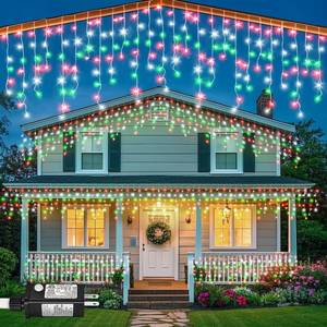 lot 2361 image: 66ft Icicle Lights for Outside, Red White and Green Christmas Lights Outdoor Indoor, 640 LED Twinkle String Light with 120 Drops, Clear Wire Connectable Timer for Thanksgiving Room Home Wall Bedroom