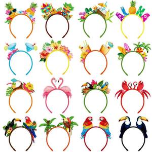 lot 2365 image: Capoda 16 Pcs Hawaiian Party Headband Felt Luau Head Boppers Tiki Aloha Boppers for Tropical Summer Beach Party Favors Supplies