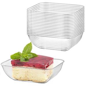 lot 2369 image: Zezzxu 100ct Mini Dessert Cups, 2-34 x 2-14 Inch Clear Plastic Reusable Small Rectangle Party Serving Tiny Bowls for Individual Appetizers, Trifle, Cheesecake, Hors Dftoeuvres