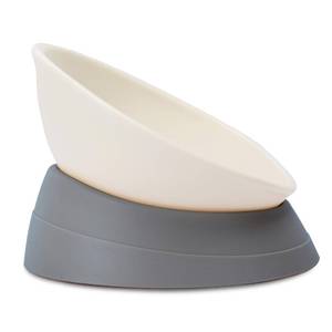 lot 2371 image: French Bulldog Food Bowl- Slanted Tilted Pug Food Water Bowl,Cat Bowl- Feeder for FrenchieShih TzuFlat Faced Small DogsPuppiesCats (Grey, 4 Cup)