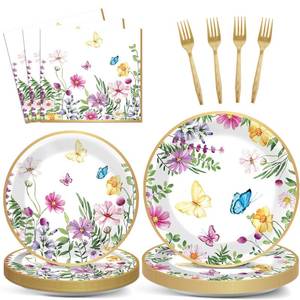 lot 2395 image: 96 Pcs Spring Wildflower Party Decorations for 24 Guests Floral Tableware Plates Napkins Table Decorations Wildflower Dinnerware Party Favor for Birthday Baby Shower Bridal Shower Garden Tea Party
