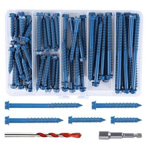 lot 2403 image: 14in Hex Head Concrete Screws Anchor Kit, 60 PCS Blue Concrete Screws for Masonry, Cement, Block, Brick or Stucco