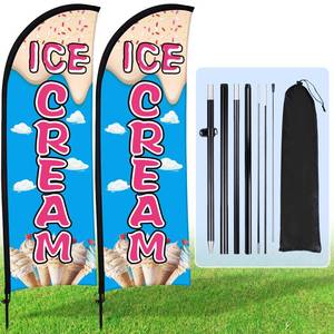 lot 2404 image: Buryeah 2 Sets Ice Cream Feather Flag Kit 8ft Ice Cream Swooper Flag Advertising Feather Banner with Pole Kit and Ground Stake Portable Bag Advertising Sign for Business Outside (Blue)