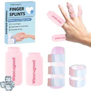 lot 2419 image: Trigger Finger Splint and Cold Gel Ice Pack Set, Thumb Ice Packs for Pain Relief, Finger Brace for StraighteningArthritis, Fits IndexMiddleRing Finger (Pink 22 Set)