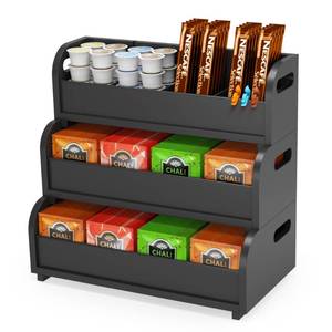 lot 3848 image: Wisuce Home Tea Bag Organizer Storage Holder- Bamboo Countertop Teabag Display Rack 3-Tier Stackable Wall Mount Large Capacity for Pantry Kitchen Office Coffee Station (Black)