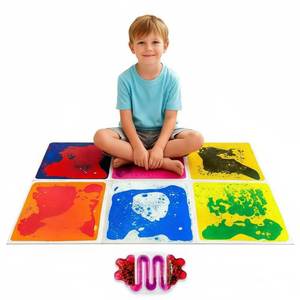 lot 3865 image: PlentiVive Sensory Floor Tiles for Kids, 6 Pack Premium PET Liquid Lava Tiles with Bonus Fidget Toy, 12inx12in Square Sensory Mats for Calming Corner and Playroom, Autism and ADHD Tools