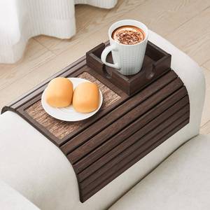 lot 3866 image: LOVYANXUE Bamboo Sofa Arm Tray Table, Foldable Couch Cup Holder, Anti-Slip Wide Couch Arm Tray Aremrest Table for Drink, Cup, Remote, Snacks, Cellphone, Portable, Brown