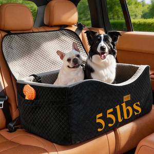 lot 3872 image: Dog Car Seat for Large Dogs up to 55lbs or 2 Small Dogs with 4in Memory Foam, Back Seat Medium Pet Booster Seat with Triple Safety Belts, Adjustable Leashes, DetachableWashable (BlackGray, Large)