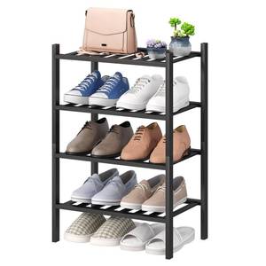 lot 3876 image: viewcare Black Small Shoe Rack for Entryway, 4-Tier Bamboo Shoe Organizer for Hallway Closet, Free Standing Shoe Racks for Indoor Outdoor