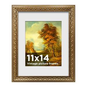 lot 3877 image: BSRHOME 11x14 Vintage Picture Frames,Antique Picture Frame with White Mat for 8x10 Picture,Gold Frame for Wall Decor,1 Pack Ornate Picture Frame,Gold