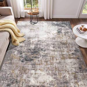 lot 3885 image: Enqinar 5x7 Area Rugs for Living Room, Machine Washable Rugs Modern Abstract Bedroom Rugs, Soft Non Slip Low Pile Stain Resistant Carpet for Bedroom Under Dining Table Nursery Decor, Grey Gold