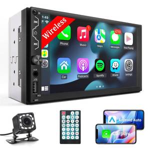 lot 4137 image: Double Din Car Stereo with Wireless Carplay and Wireless Android Auto,7 Inch Full HD Touchscreen Car Stereo Receivers Support Mirror Link,Bluetooth, Backup Camera,Steering Wheel,FMUSBAUXSubwoofer
