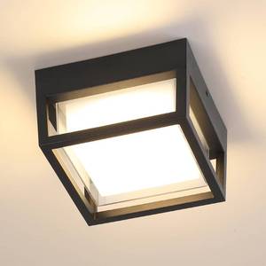 lot 4142 image: Outdoor Ceiling Porch Light LED Flush Mount for Wall or Ceiling, Square Exterior Wall Lamp for Patio Balcony Terrace, 3000K Warm Color, 125w Equivalent, Black, Wet Location, Small 6.3inx6.3inx4.3in