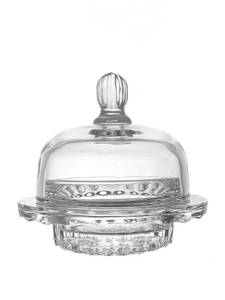 lot 4143 image: Glass Butter Dish with Lid for Countertop and Refrigerator -Optic Dome Design, Crystal Butter Dish with Lid, Lead Freeand DishWasher Safe.