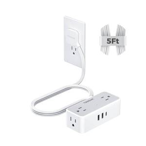 lot 4145 image: TESSAN Flat Plug Extension Cord 5 FT, Surge Protector Power Strip with 4 AC Outlets 1 USB C and 2 USB A Ports, 900 Joules Protection, Multiple Wall Outlet Extender Suitable for Office Dorm, Grey