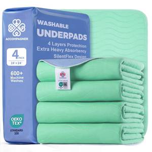 lot 4148 image: Accompagner Incontinence Bed Pads Washable Waterproof, Ultra-Absorbent Reusable Underpads for Diaper Changing, Nursing, Bedridden, Adults, Seniors, Kids and Dogs (Green, 24inx24in(Pack of 4))